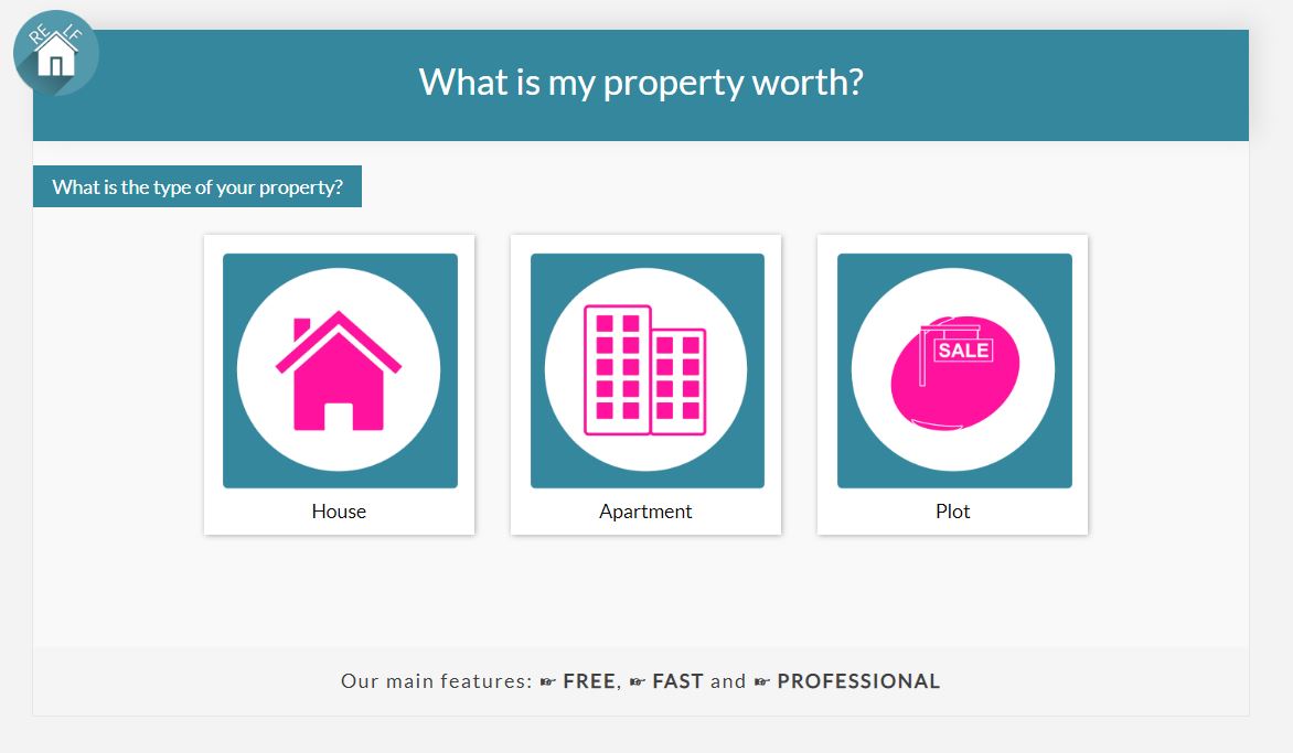 RELF online valuation choose property type