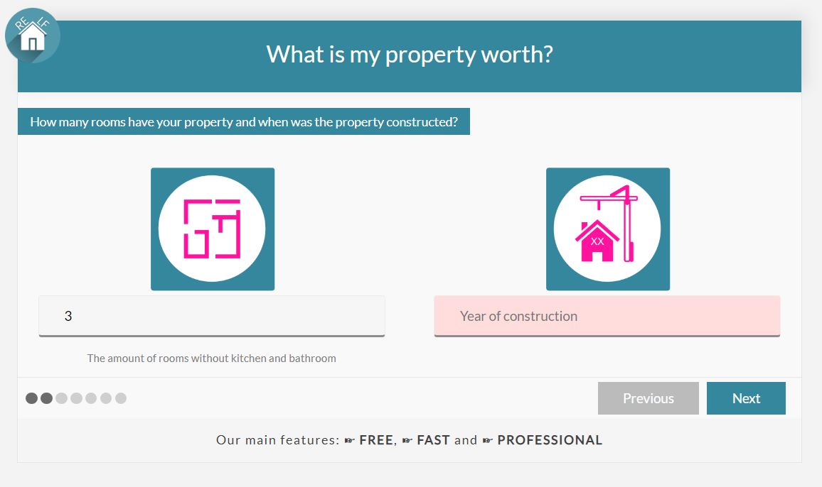 RELF online valuation of input fields - example rooms 