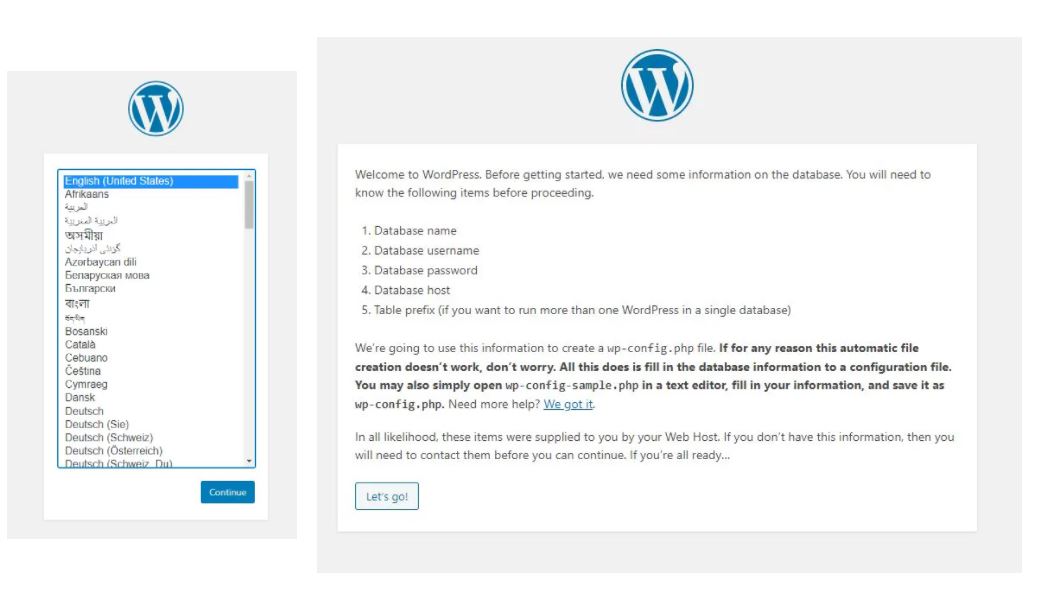 Wordpress language selection - Wordpress Installation